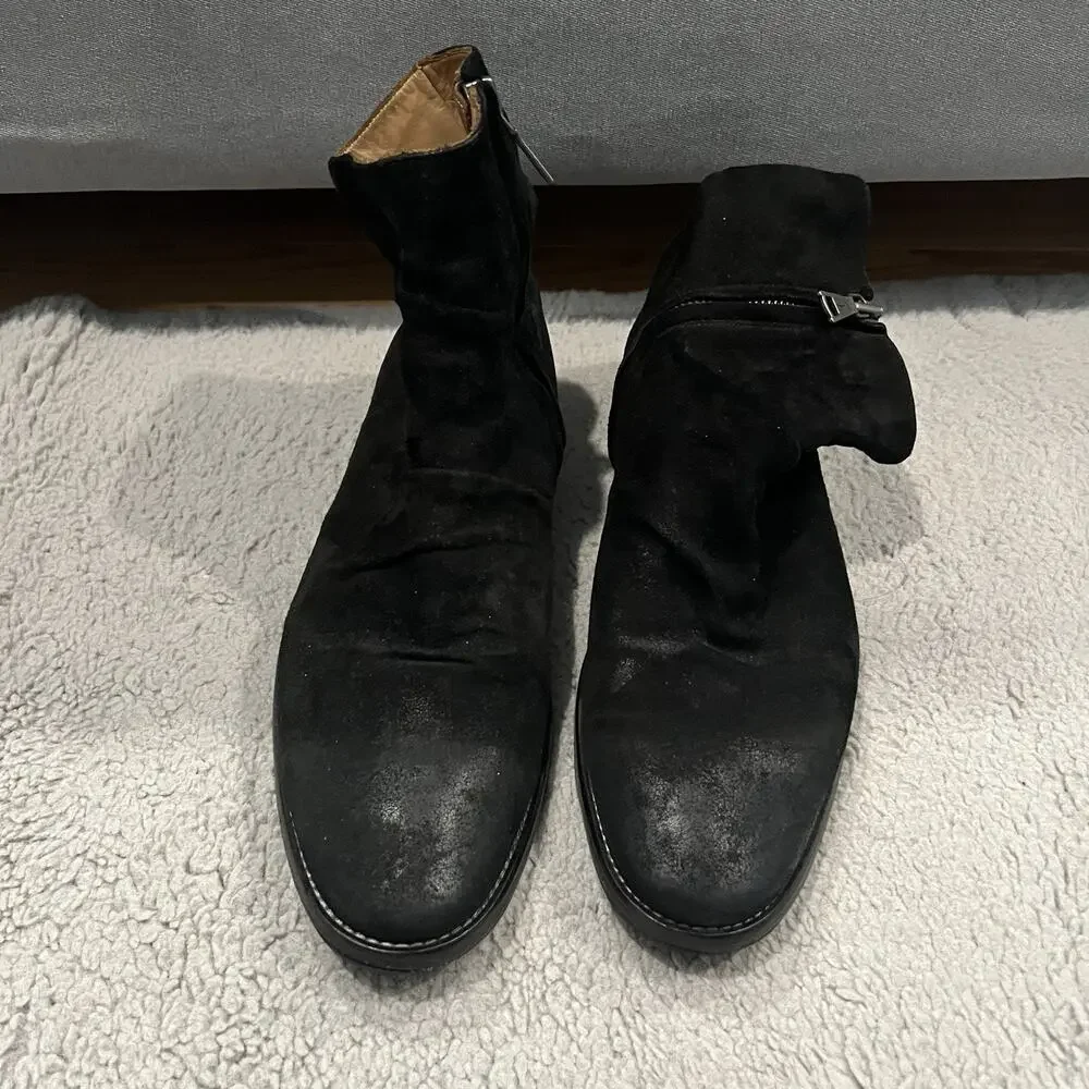 John Varvatos Morrison Sharpei Boots - Black Suede - Size: Men's 10.5